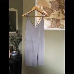 NWOT sexy grey blue satin strappy back slip dress